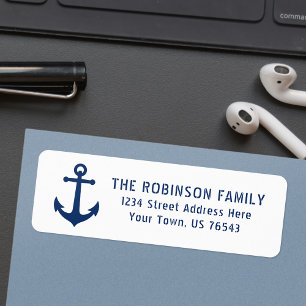Nautical Vintage Boat Anchor Navy Blue Address Return Address Label