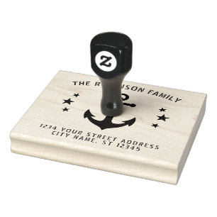Nautical Vintage Boat Anchor Stars Name Address Rubber Stamp