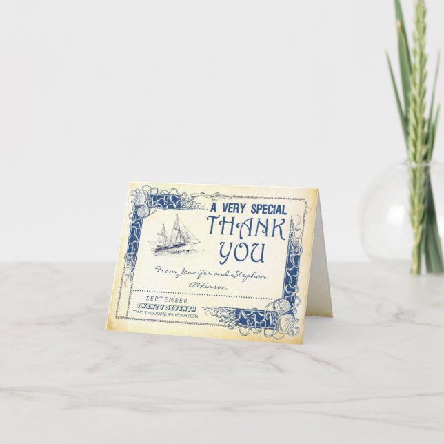 nautical vintage boat thank you cards (Front)