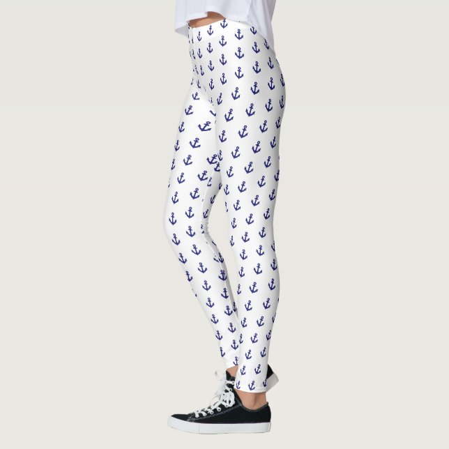 Nautical Vintage Navy Blue anchors pattern  Leggin Leggings (Left)