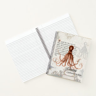 Nautical Vintage Octopus Illustration & Typography Notebook