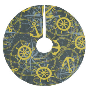 Nautical vintage pattern, anchor and map. brushed polyester tree skirt