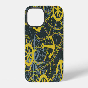 Nautical vintage pattern, anchor and map. iPhone 12 case