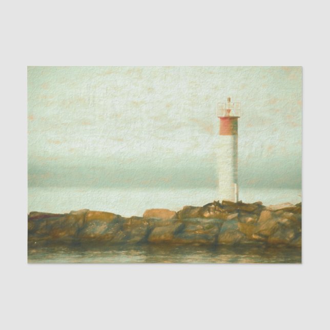 Nautical Vintage Red Green Lighthouse Art Tissue Paper (Front)