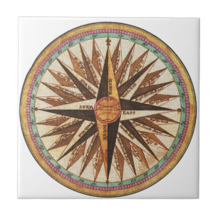 Nautical Vintage Ship’s Compass Navigator Sailing Ceramic Tile