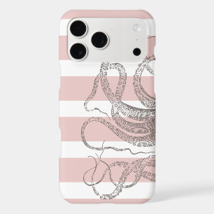 Nautical Vintage Steampunk Octopus on Pink Stripes