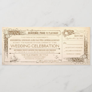 Nautical Vintage Wedding Invitation Boarding Pass
