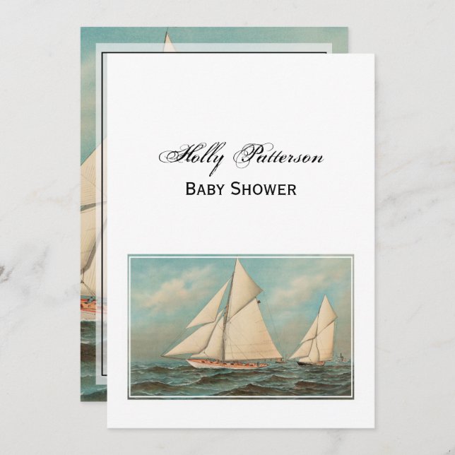 Nautical Vintage Yachts Racing #1 Baby Shower Invitation (Front/Back)