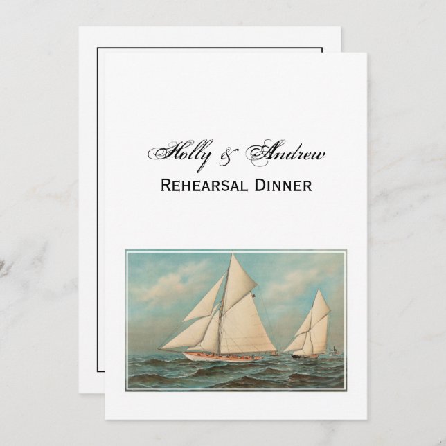 Nautical Vintage Yachts Racing #1 Rehearsal Dinner Invitation (Front/Back)