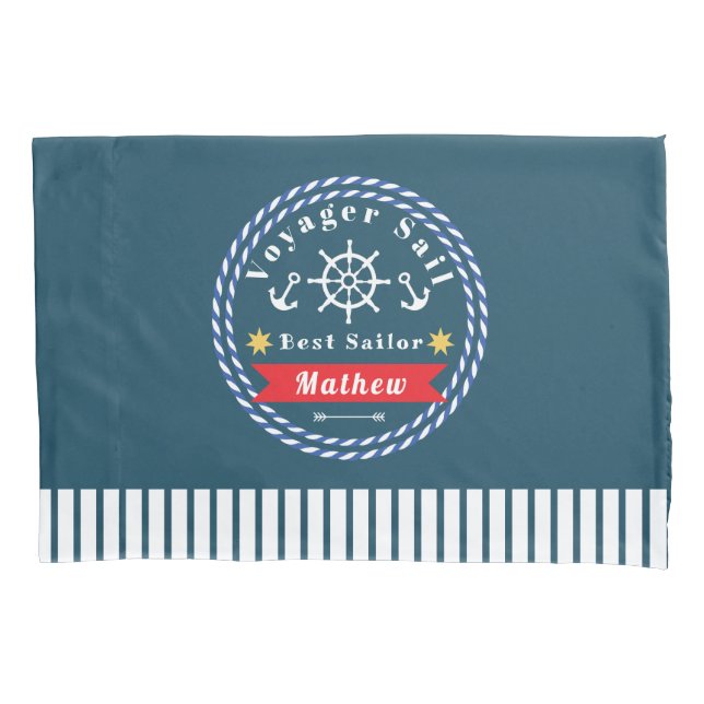 Nautical Voyager Best Sailor Dark Blue Pillowcase (Front)
