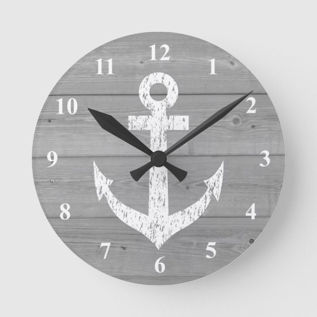 Nautical wall clock | boat anchor and wood panels (Front)