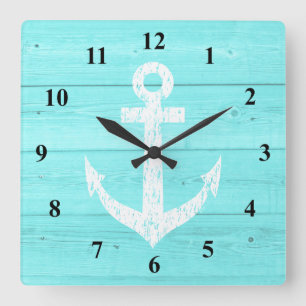 Nautical wall clock   ship anchor and wood panels