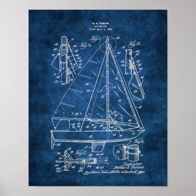 Nautical Wall Decor Sailboat Blueprint #3 (Front)