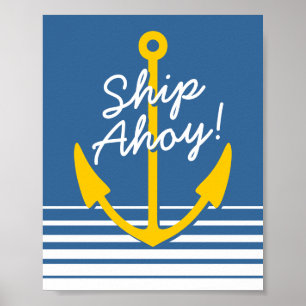 Nautical wall poster decor Yellow boat anchor