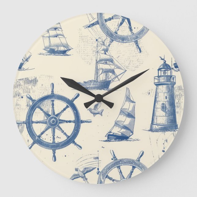 Nautical Watch with Anchor and Ship Wheel Design Large Clock (Front)