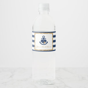 Nautical Water Bottle Labels-Navy & Gold Label