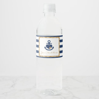 Nautical Water Bottle Labels-Navy & Gold Label