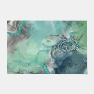 Nautical Watercolor Aqua Ocean Octopus Doormat
