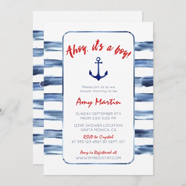 Nautical, Watercolor Baby Shower Invitation (Front/Back)