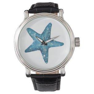 Nautical Watercolor Blue Starfish Watch