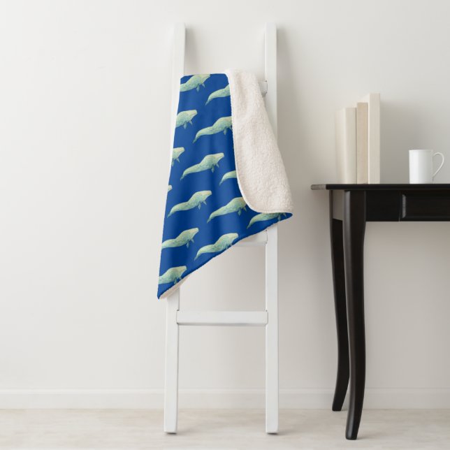 Nautical Watercolor Blue Whales Sherpa Blanket (In Situ)