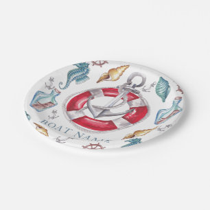 Nautical Watercolor Boat Name Personalised Paper Plate