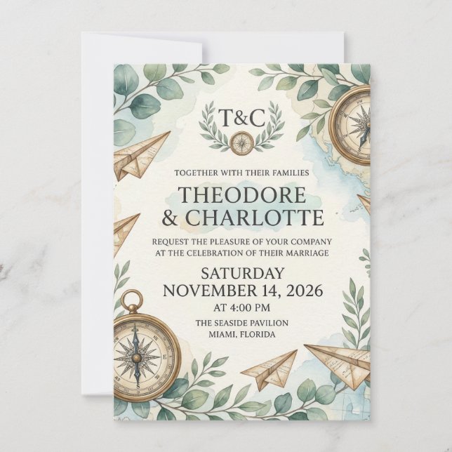 Nautical Watercolor Charm Invitation (Front)