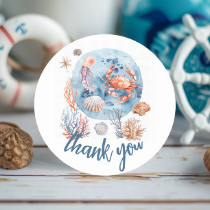 "Nautical Watercolor Coral Reef Delights  Classic Round Sticker