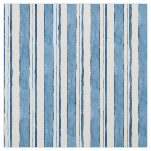 Nautical Watercolor Hand Painted Striped Pattern Fabric (Swatch)