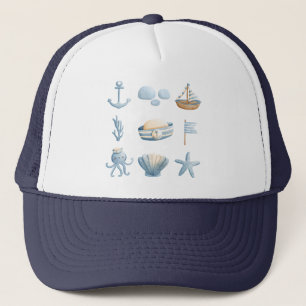 Nautical Watercolor Marine Icons  Trucker Hat