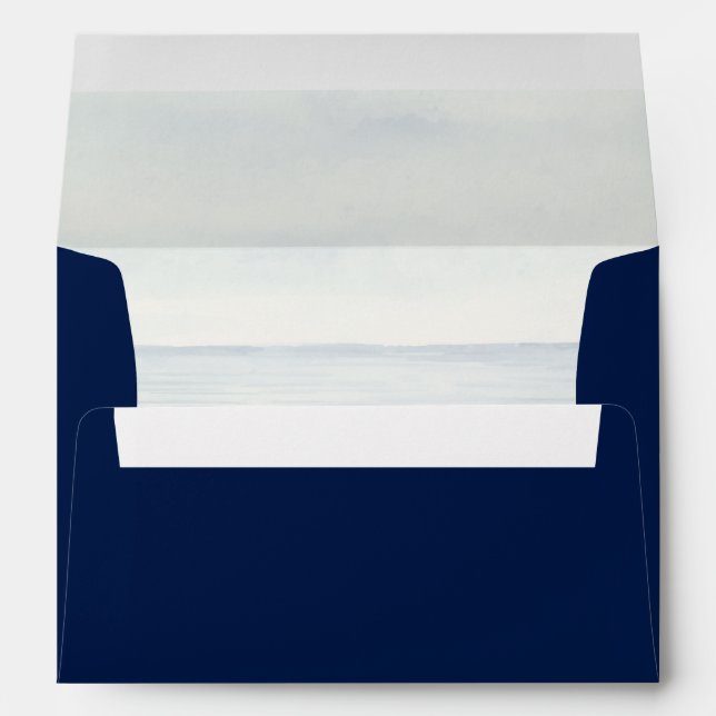 Nautical Watercolor Ocean Wedding Navy Envelope (Back (Bottom))