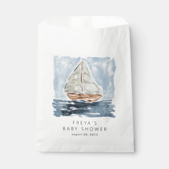 Nautical Watercolor Sailboat Baby Shower Custom Favour Bag (Front)