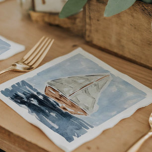 Nautical Watercolor Sailboat Painting Baby Shower Napkin