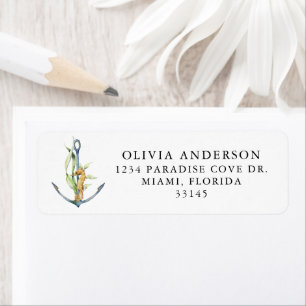 Nautical Watercolor Seahorse and Anchor Return Address Label