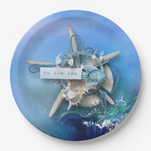 Nautical Watercolor To The Sea Paper Plate