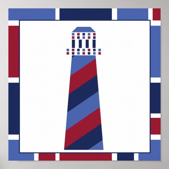 Nautical Wave Nursery Lighthouse Poster (Front)