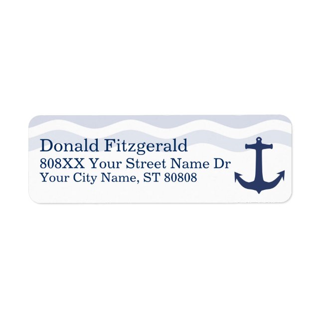 Nautical Waves and Boat Anchor Return Address Label (Front)