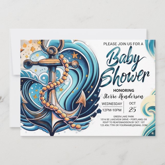 Nautical Waves Blue Baby Shower Invitation (Front)