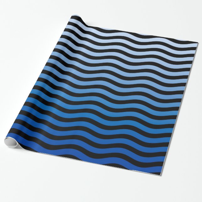 Nautical Waves Blue Hue Wrapping Paper (Unrolled)