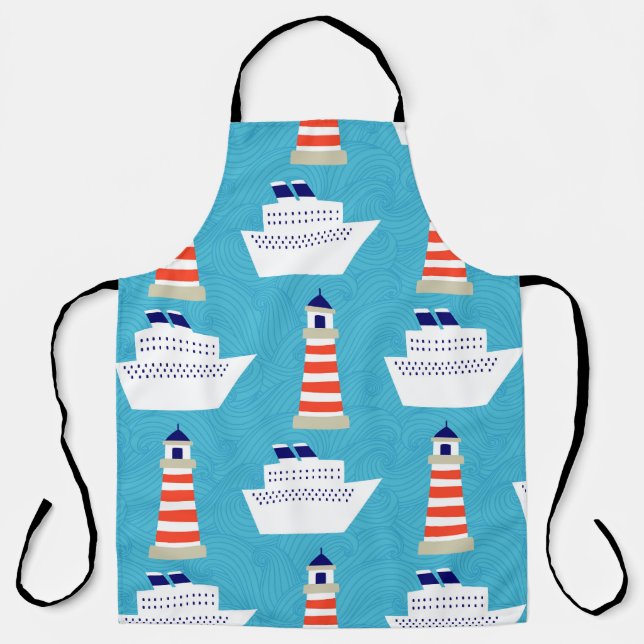 Nautical Waves: Lighthouse Cruiser Pattern. Apron (Front)