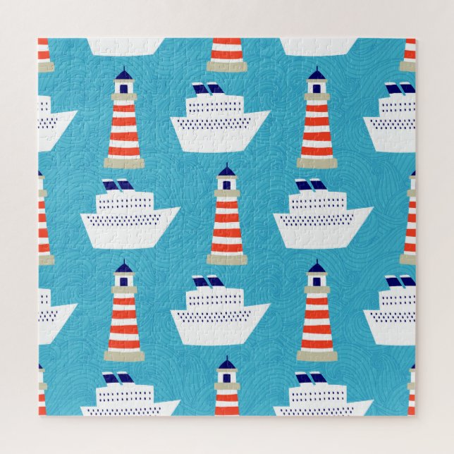 Nautical Waves: Lighthouse Cruiser Pattern. Jigsaw Puzzle (Vertical)