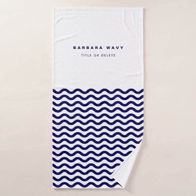 Nautical Waves Navy Blue Trendy Simple Stylish  Bath Towel (Bath Towel)