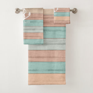 Nautical Weathered Sandy Beach Wood Anchor Bath Towel Set