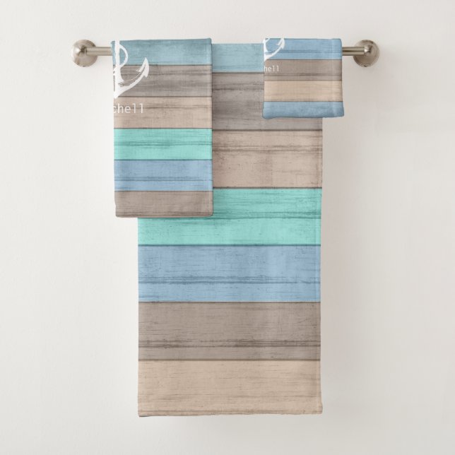 Nautical Weathered Summer Beach Wood Anchor Bath Towel Set (Insitu)