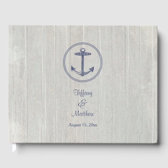 Nautical Weathered Wood Personalised Wedding Guest Book (Front)