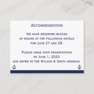 Nautical Wedding Accommodations Business Cards