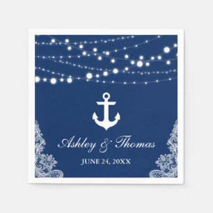 Nautical Wedding Anchor Lights & Lace Navy Blue Napkin