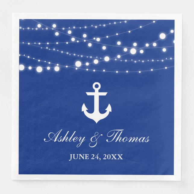 Nautical Wedding Anchor String Lights Blue D Napkin (Front)