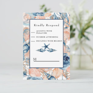 Nautical Wedding Beach Sea Shell and Roses, RSVP Card