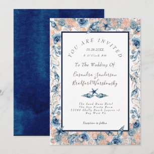Nautical Wedding Beach Seashell Flowers Roses Invitation